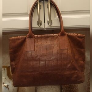 Elegant Brown Leather Satchel Tote Bag